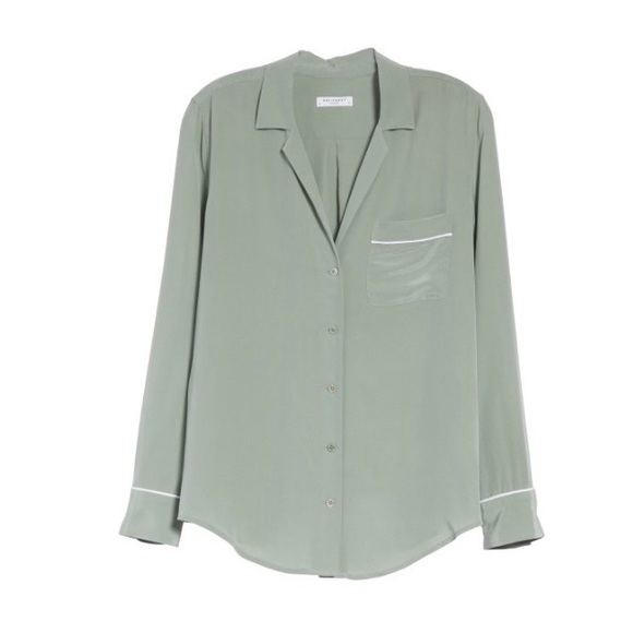 Equipment Keira Piped Sage Green Silk Button Down Shirt Women Size XS - Picture 4 of 12